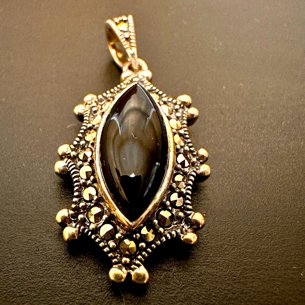 Black Onyx Marcasite Pendant, marcasite pendant, Black onyx pendant